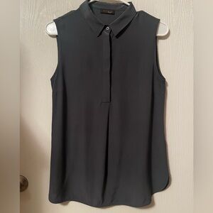 Peserico Silk Charcoal Sleeveless Blouse Hidden Button Placket Made in Italy 40